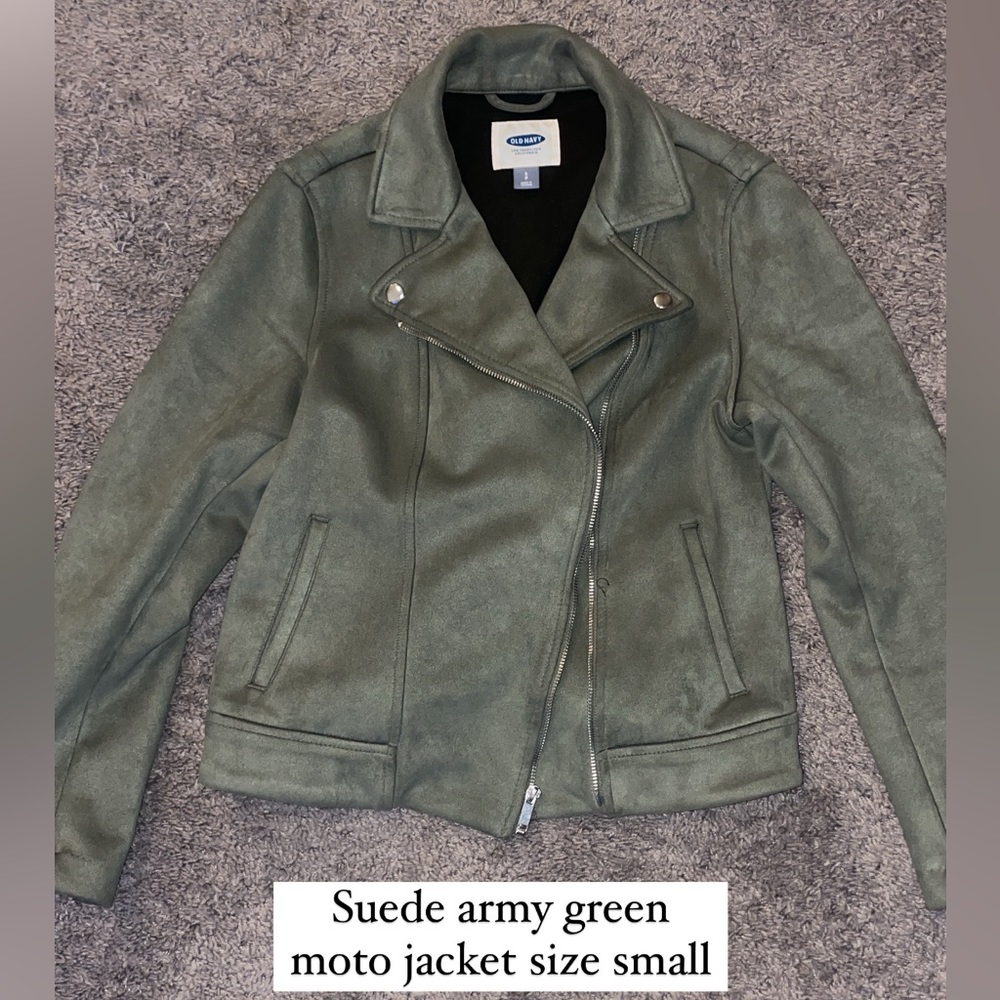 Old Navy army green suede moto jacket. Size small.